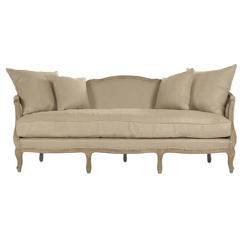 Lettie French Country Beige Hemp Linen Oak Sofa - 85"