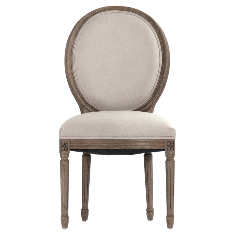 Chantelle French Country Beige Linen Reclaimed Elm Wood King Louis Dining Chair by Zentique