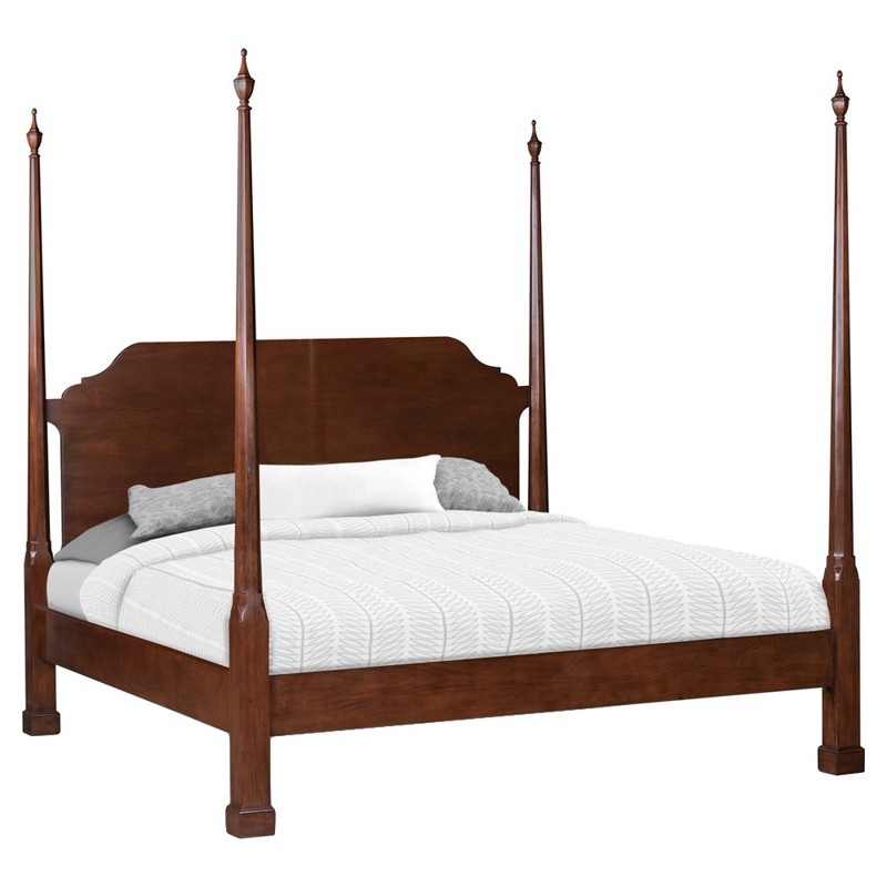 Whitfield Updated Traditional Brown Mahogany Wood Poster Bed - King