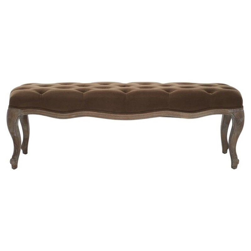 Birch Updated Traditional Brown Velvet Oak Bench by Safavieh