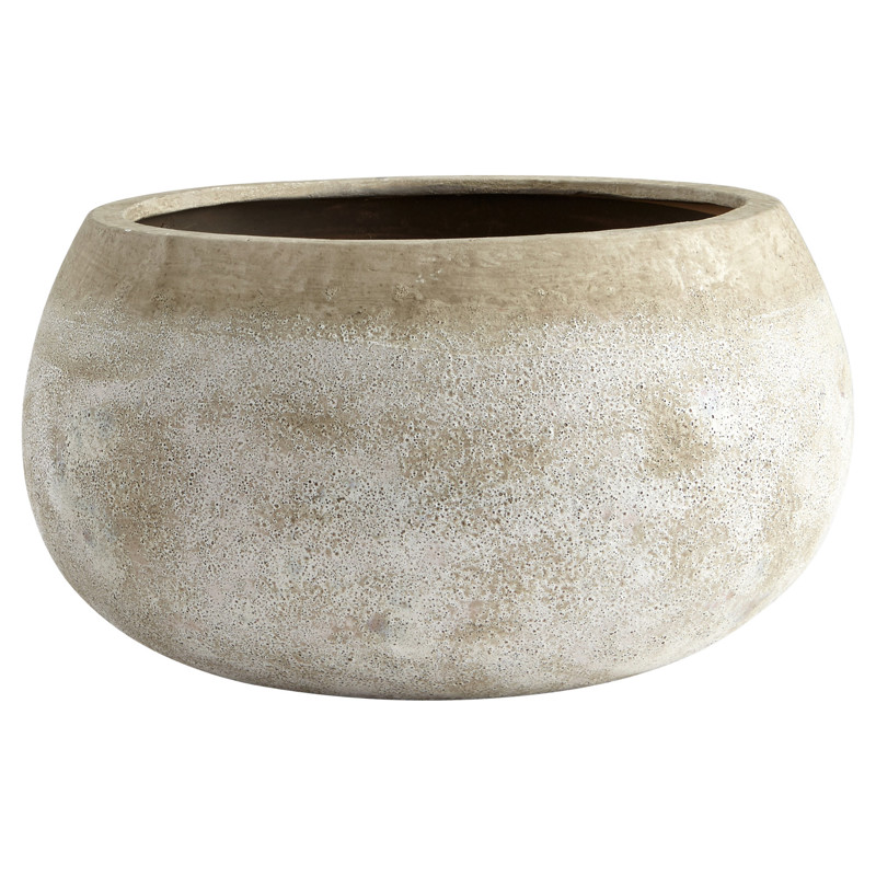 Courtney French Distressed Ash Stone Beige Round Terracotta Planter - Large