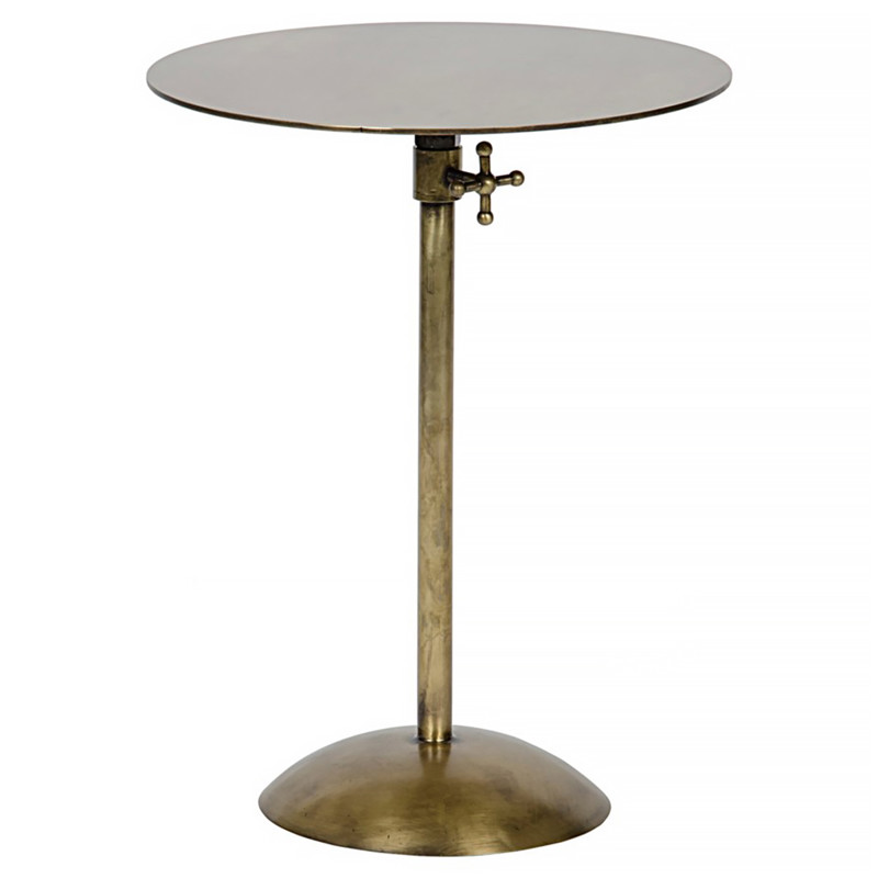 Faelix Industrial Loft Brass Metal Round Pedestal Adjustable Height Side Table