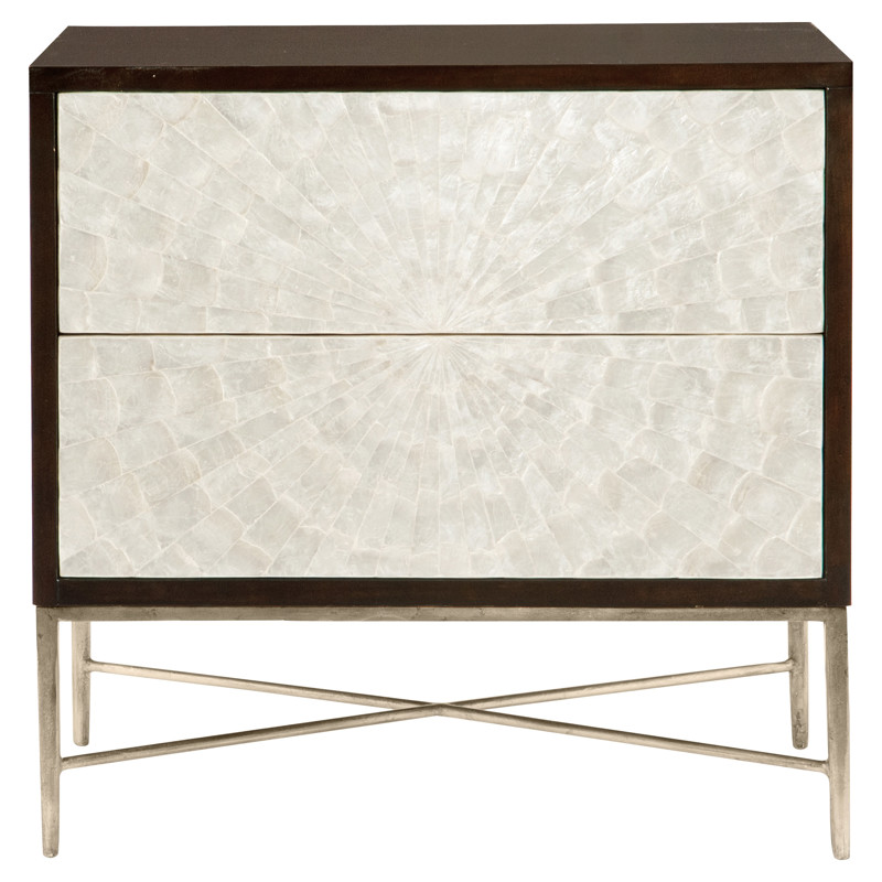 Calli Modern Regency White Capiz Shell Gold Steel 2 Drawer Nightstand