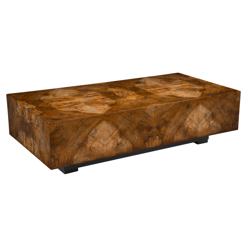 John-Richard Larron Rustic Modern Walnut Burl Slab Rectangular Block Coffee Table