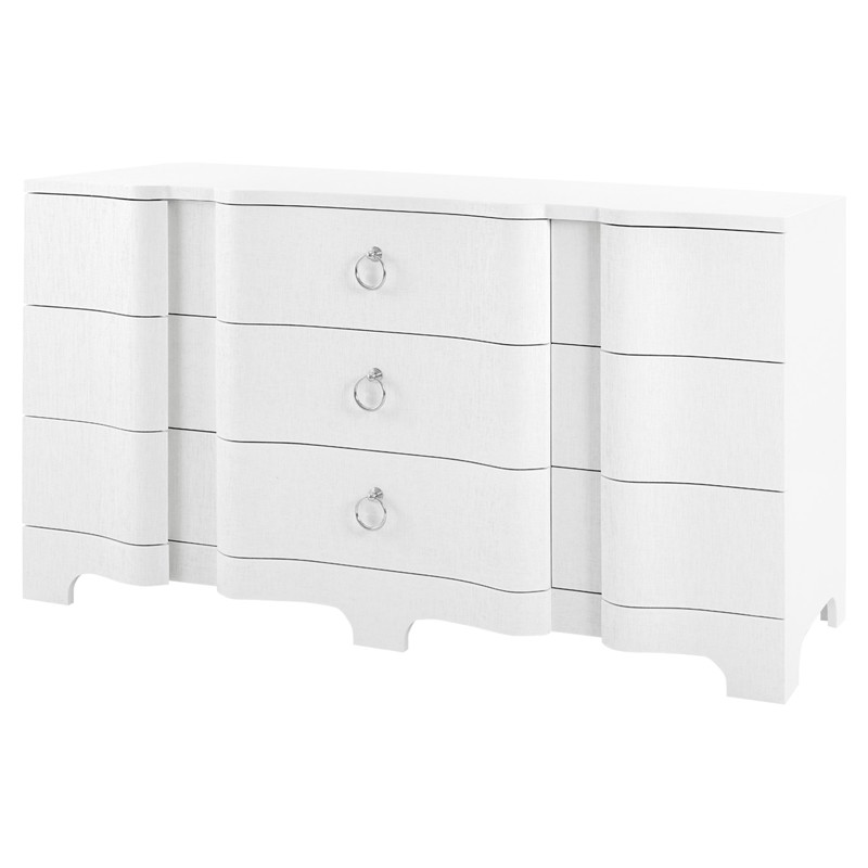 Bardot Lacquer Grasscloth White Dresser - 9 Drawer