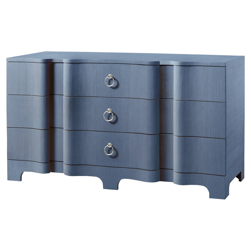 Bardot Lacquer Grasscloth Navy Blue Dresser - 9 Drawer
