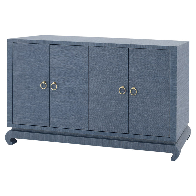 Meredith Regency Navy Blue Grasscloth Chow Cabinet