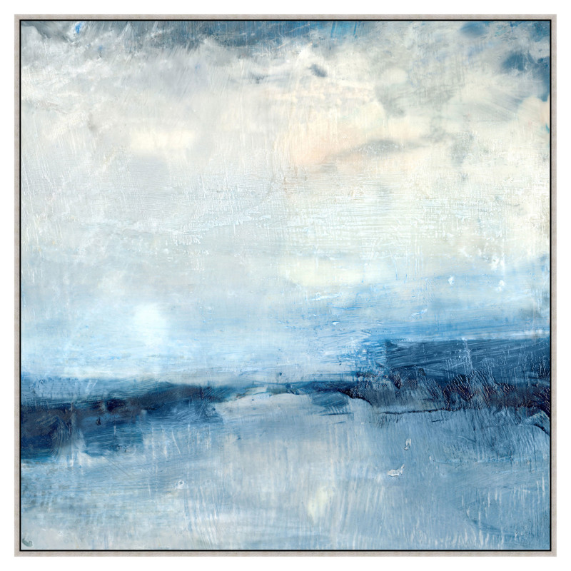 Isabella Coastal Beach Blue Abstract Painting 2 with Silver Frame