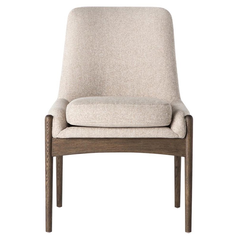 Olena Mid Century Beige Upholstered Brown Wood Frame Dining Side Chair