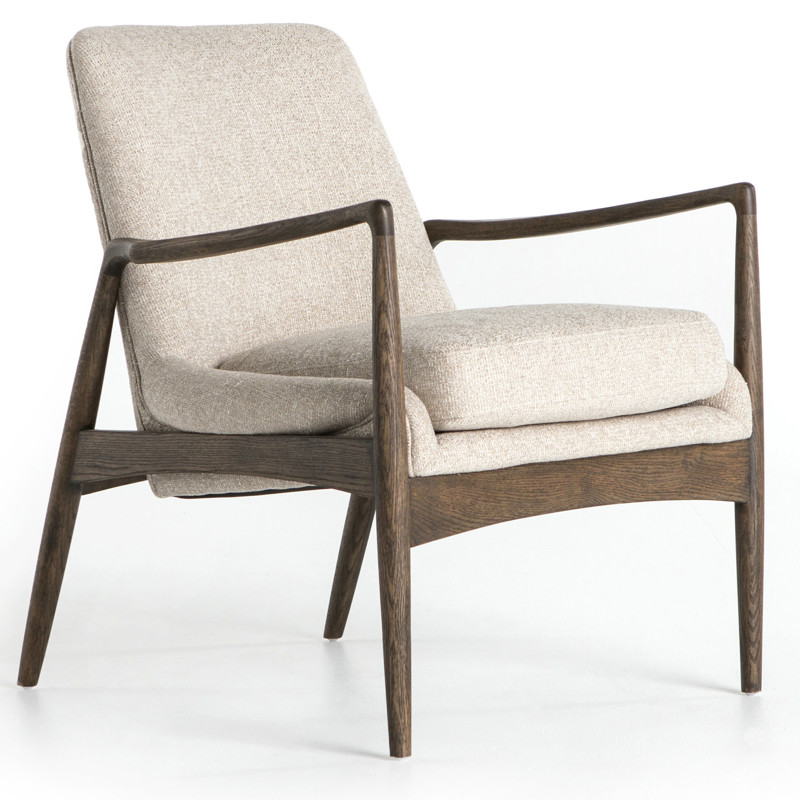 Olena Mid Century Beige Upholstered Brown Wood Frame Living Room Arm Chair