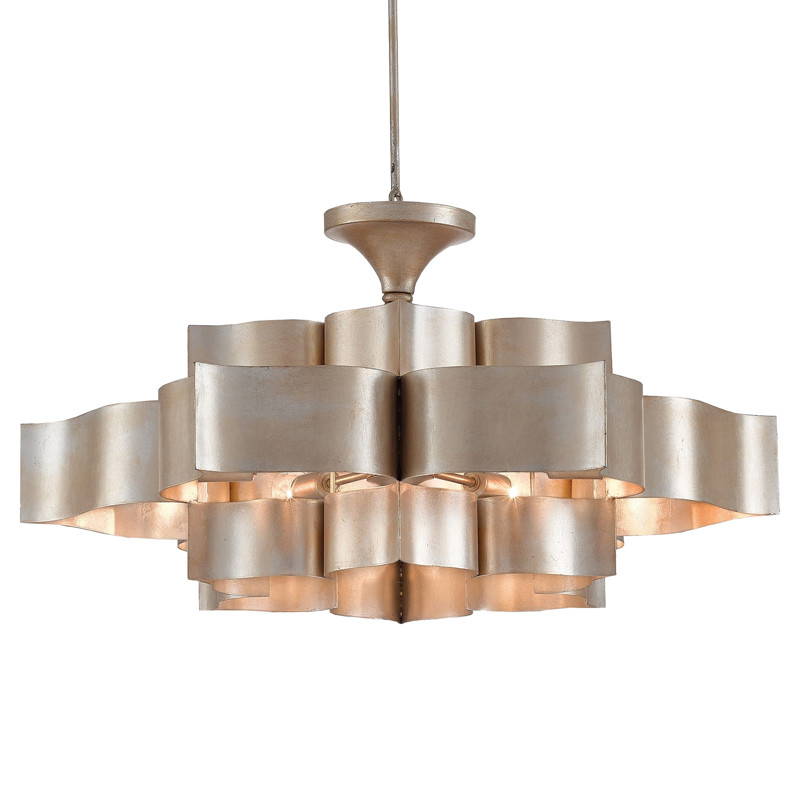 Jalbala Hollywood Regency Silver Leaf Lotus Chandelier - Large