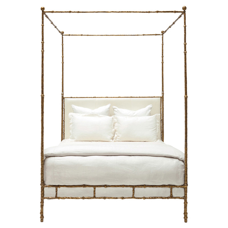 Diego Ivory Sculpted Gold Metal Canopy Bed - Queen