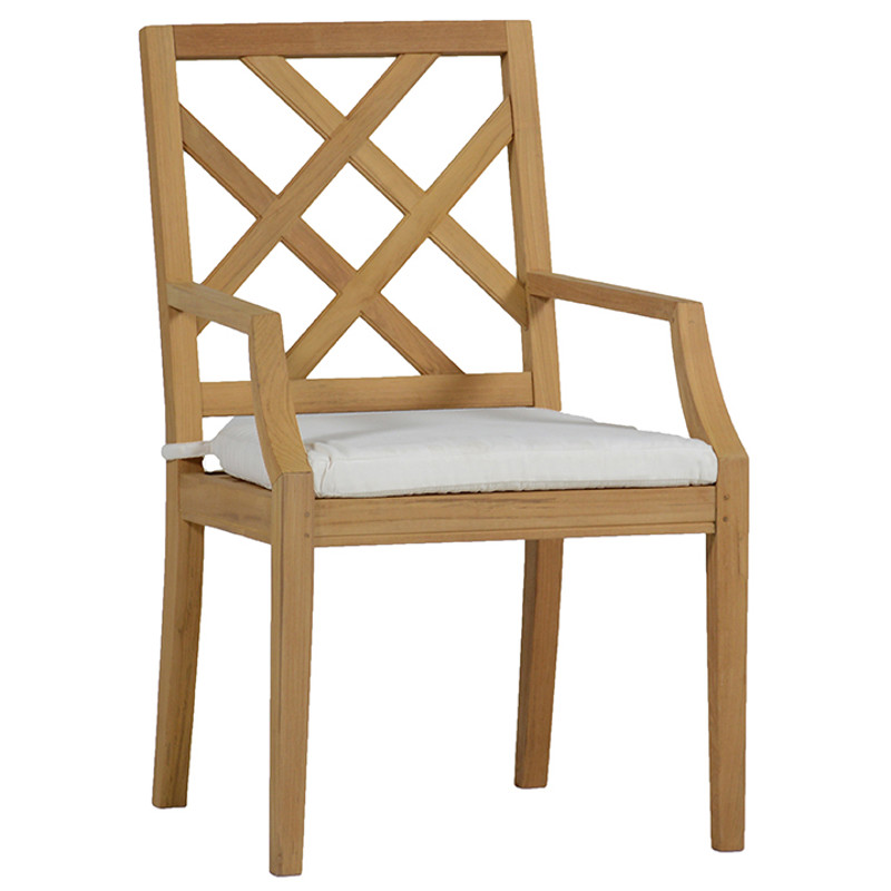 Haley French Natural Teak Wood Outdoor Dining Arm Chair