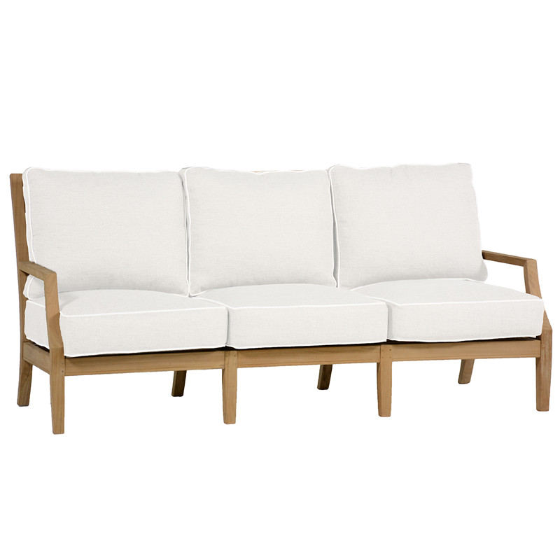 Haley French White Cushion Natural Teak Outdoor Sofa - 81.75"W