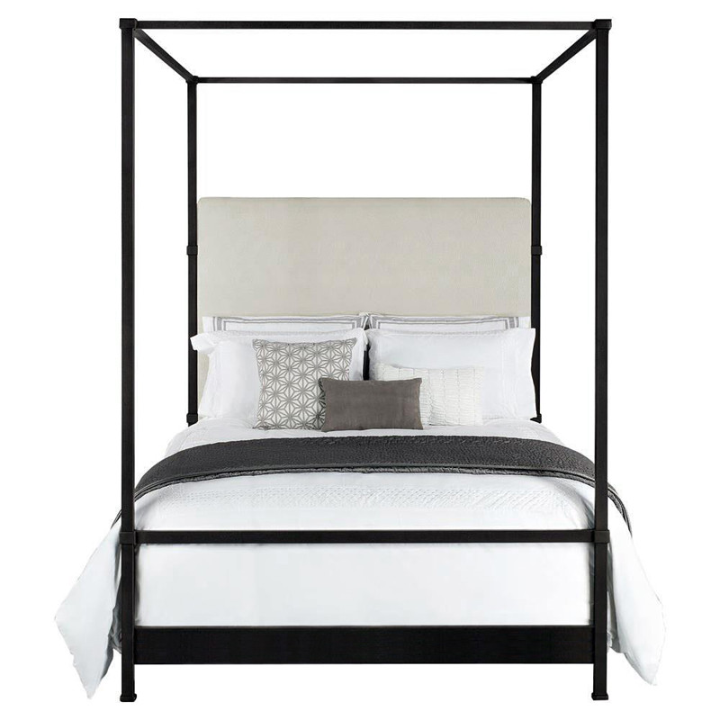 Quade Sugarshack Pearl Performance Upholstered Matte Black Iron Canopy Bed - Full