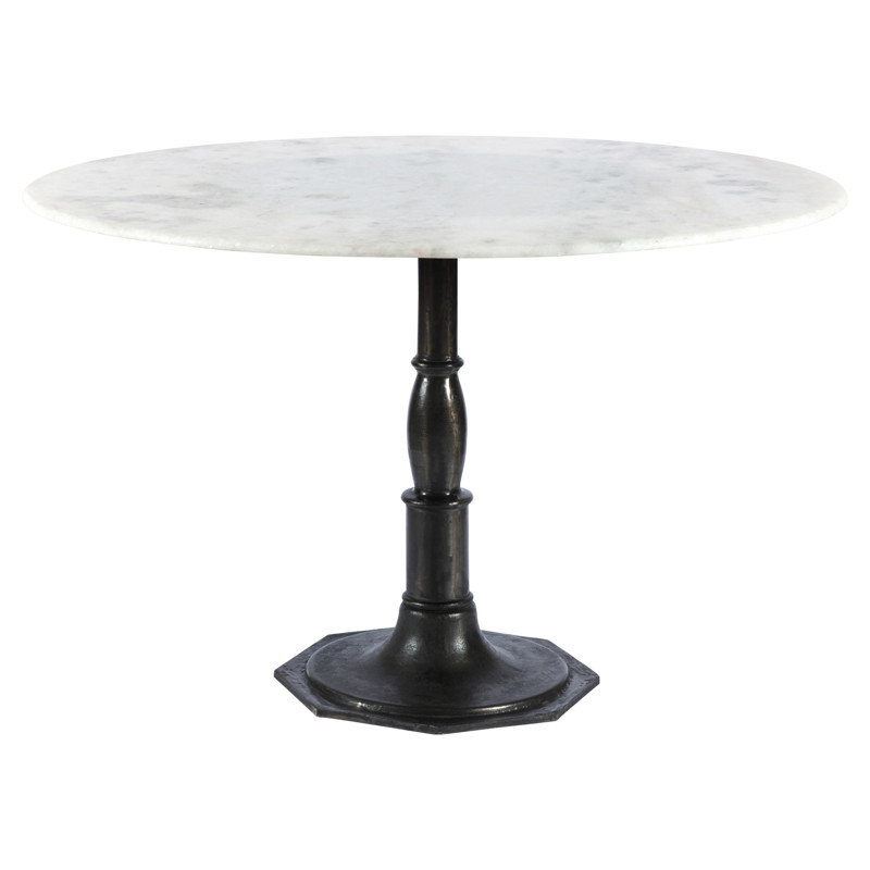 Hervey French White Marble Dark Grey Iron Pedestal Dining Table - 48"