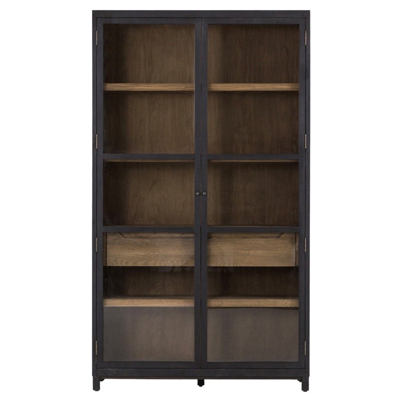 Clarence Rustic Lodge Black Oak Wood Clear Glass Door Display Case