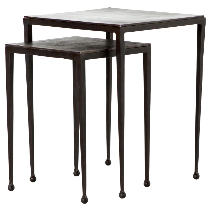 Fector Industrial Rust Brown Aluminum Top Black Iron Square Nesting End Table