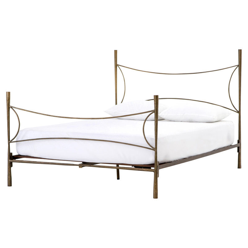 Vito Industrial Loft Antique Brass Hammered Iron Bed - Queen