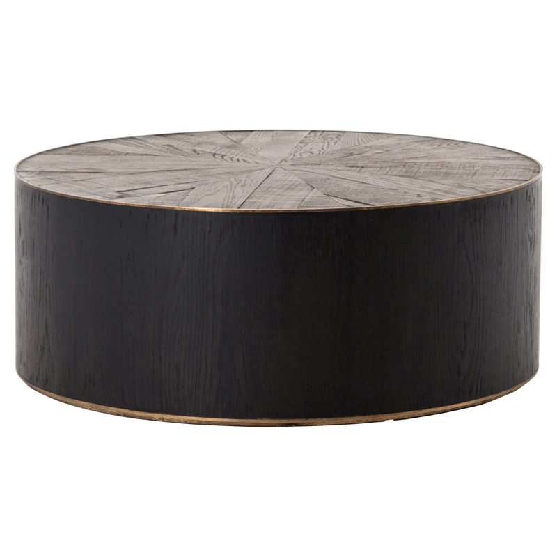 Primo Rustic Lodge Round Oak Wood Black Round Coffee Table