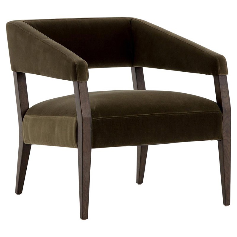 Oscar Mid Century Olive Green Velvet Brown Oak Occasional Club Arm Chair