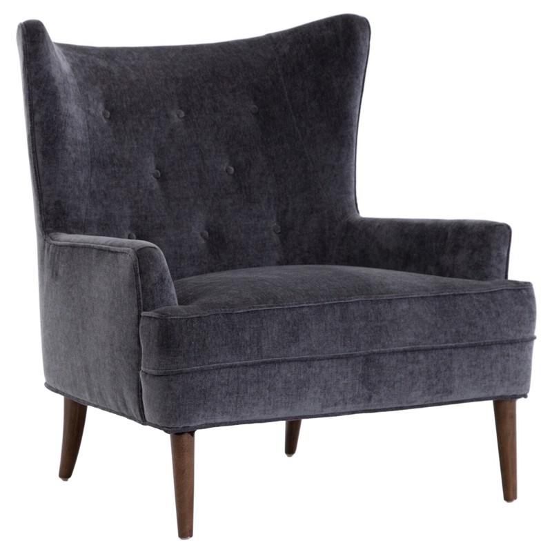 Wilmette Mid-Century Modern Charcoal Grey Tufted Wing Back Occasional Arm Chair
