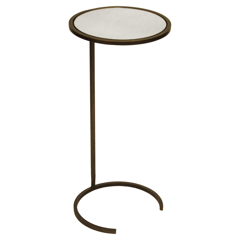 Worlds Away Monaco Industrial Loft Mirror Top Bronze Metal C Side Table