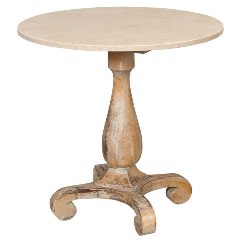 Brigitte French Country Antique Oak Travertine Top Round Bistro Dining Table - 30"W