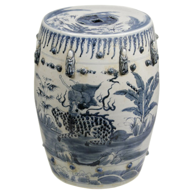Ayers Blue & White Global Bazaar Blue White Kylin Outdoor Garden Stool