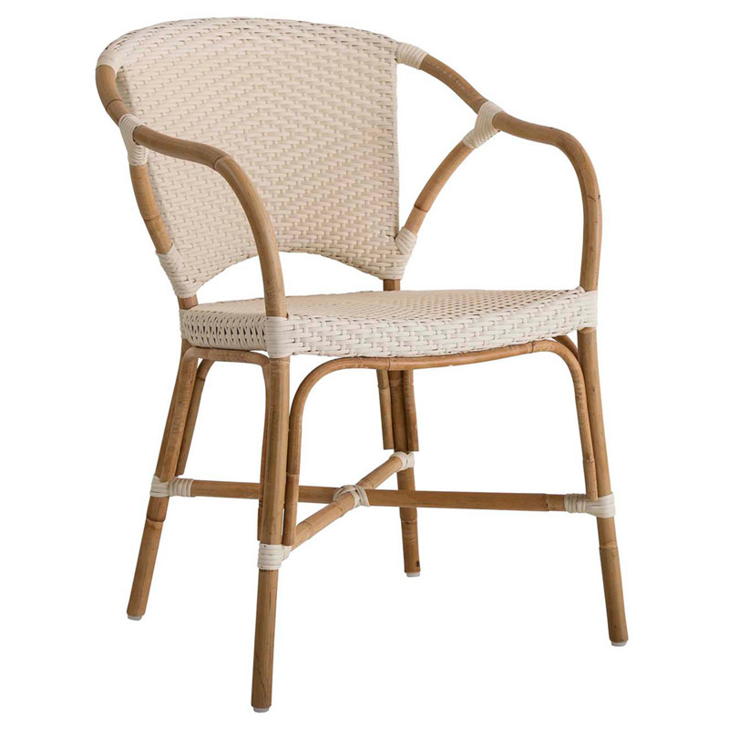 Val Coastal Beach Beige Woven Rattan Dining Arm Chair