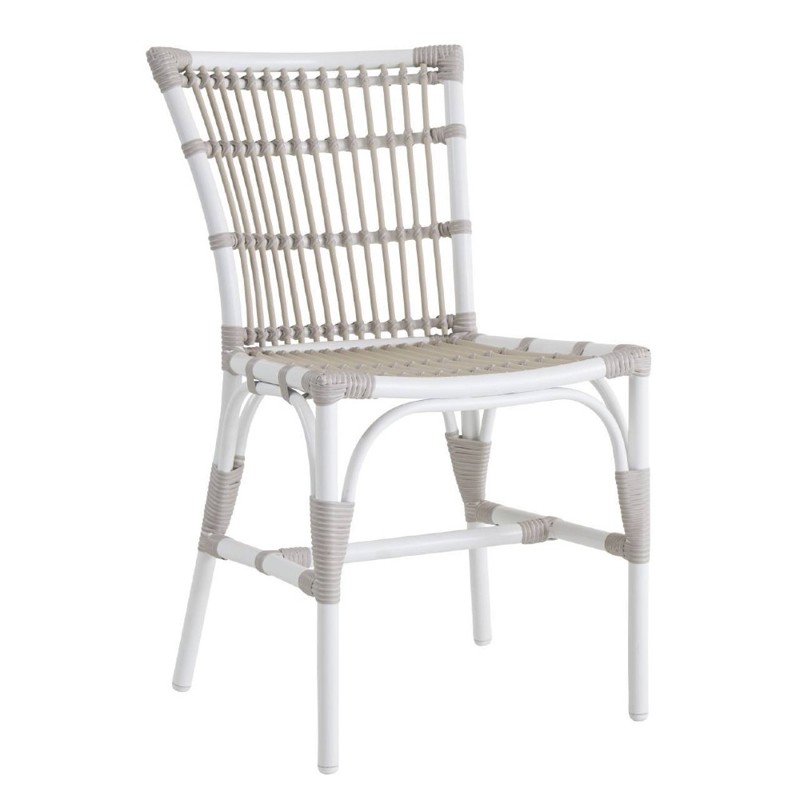 Eli Coastal Beach White Woven Faux Rattan Frame Outdoor Dining Chair