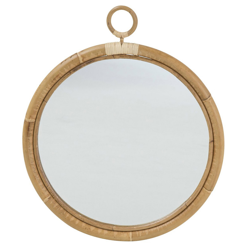Talia Coastal Beach Brown Rattan Wall Round Mirror - Medium