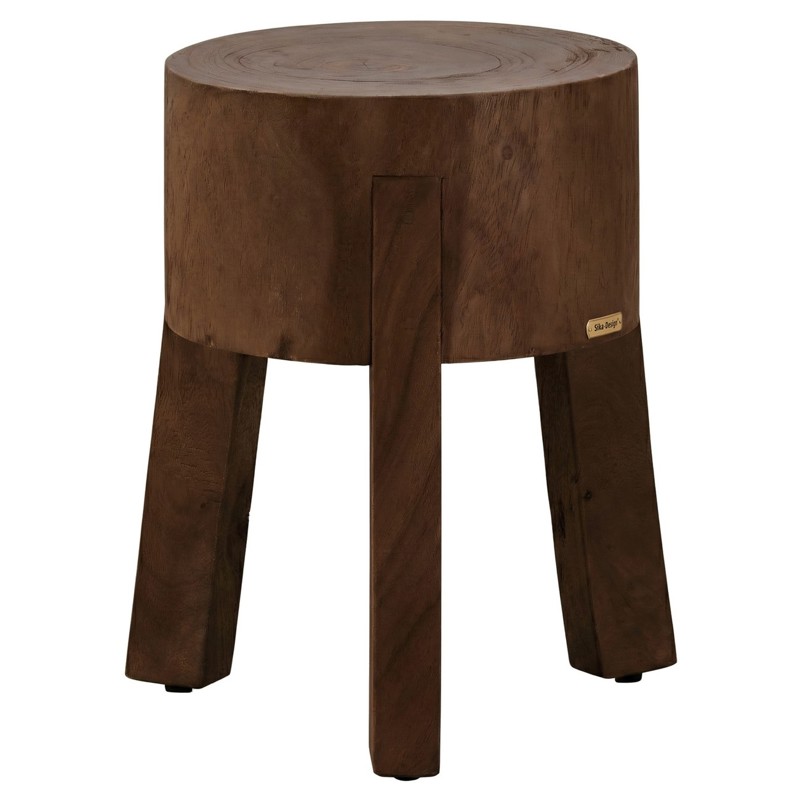 Noelle Rustic Lodge Brown Reclaimed Suar Wood Round Stool