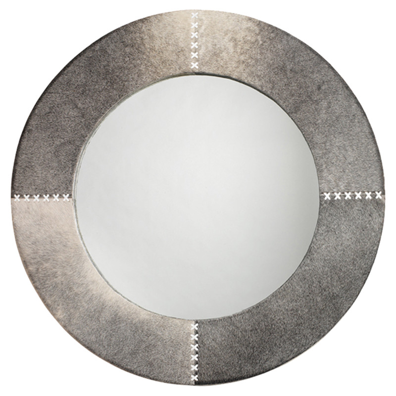 Tessa Modern Classic Round Grey Hide Wall Mounted Mirror - 36D