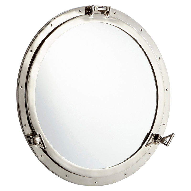 Isla Coastal Beach Silver Metal Round Porthole Wall Mirror - 28D