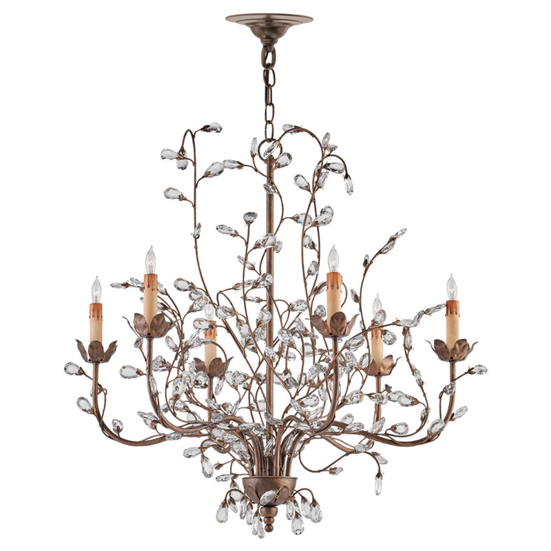 Brietta French Country Antique Bronze Iron Crystal Bud Chandelier - Medium