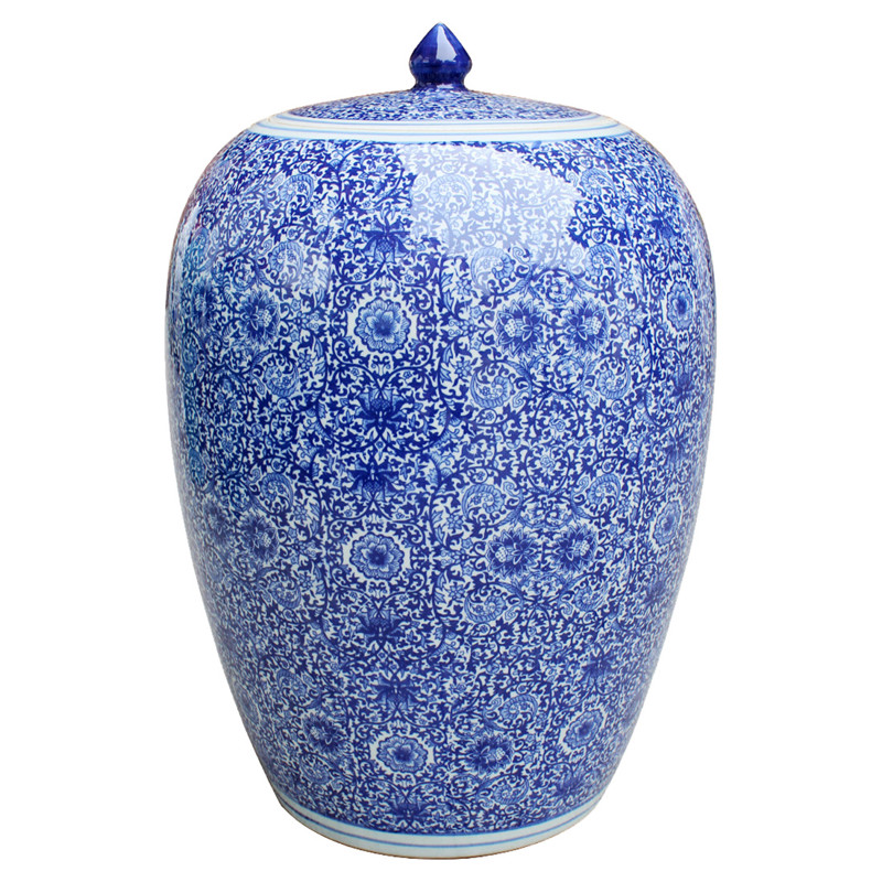 Zuri French Country Blue and White Porcelain Cluster Flower Ginger Jar