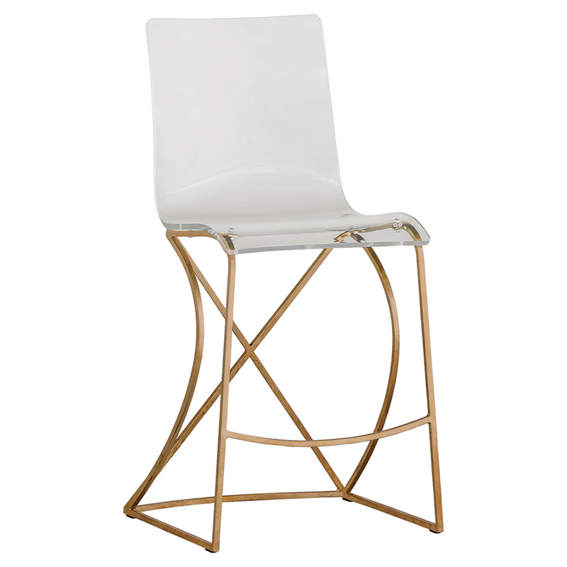 Johnson Modern Clear Acrylic Seat Gold Metal Base Counter Stool