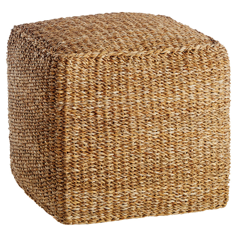 Zuri French Country Thick Cushion Woven Seagrass Square Pouf