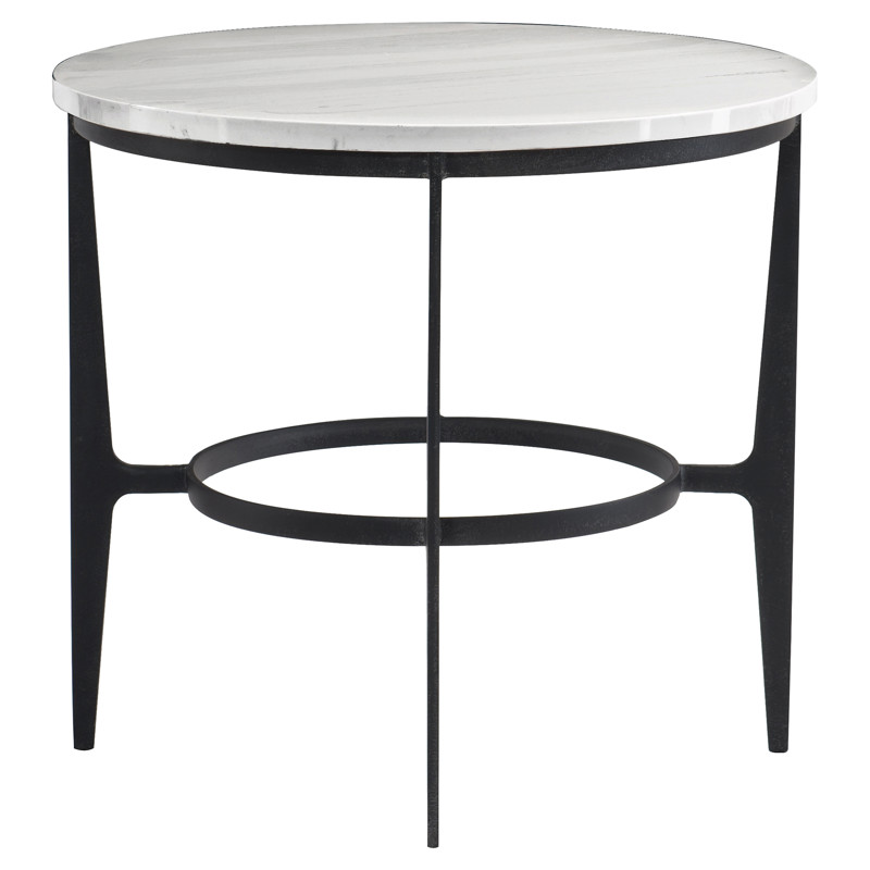 Cleo Modern Classic Round White Faux Marble Top Black Metal End Table