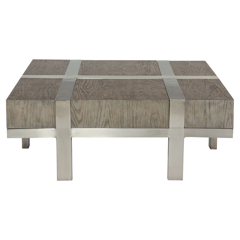 Esmond Industrial Loft Square Grey Oak Wood Steel Coffee Table