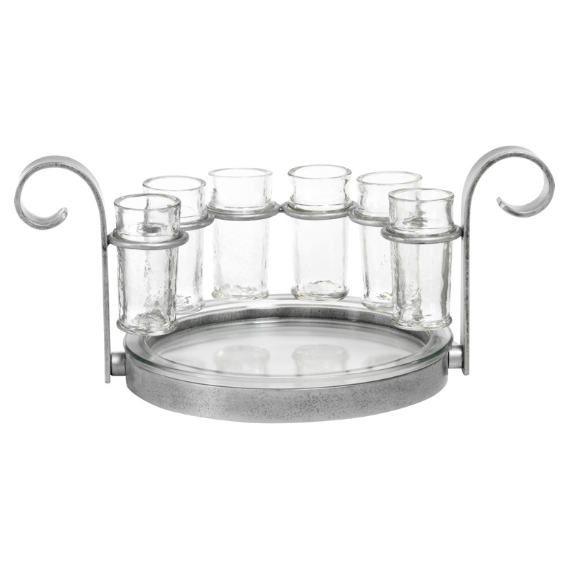 Ashley Modern Classic Six Tequila Shot Glasses with Silver Caddy Tray Set