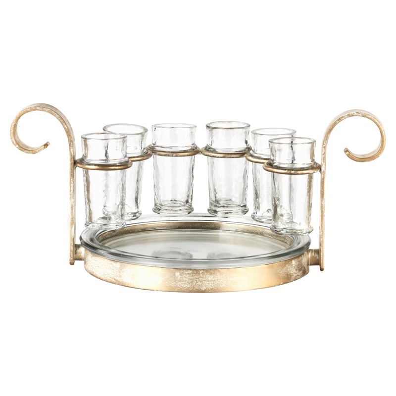 Ashley Modern Classic Six Tequila Shot Glasses with Gold Caddy Tray Set