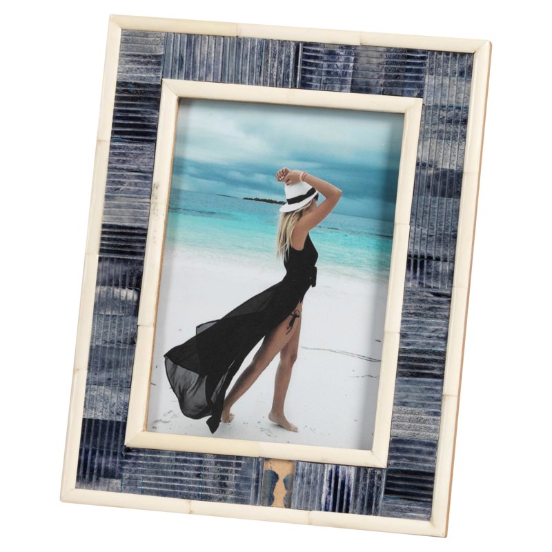 Eli French Country Carved Blue and White Bone Photo Frame - 5x7