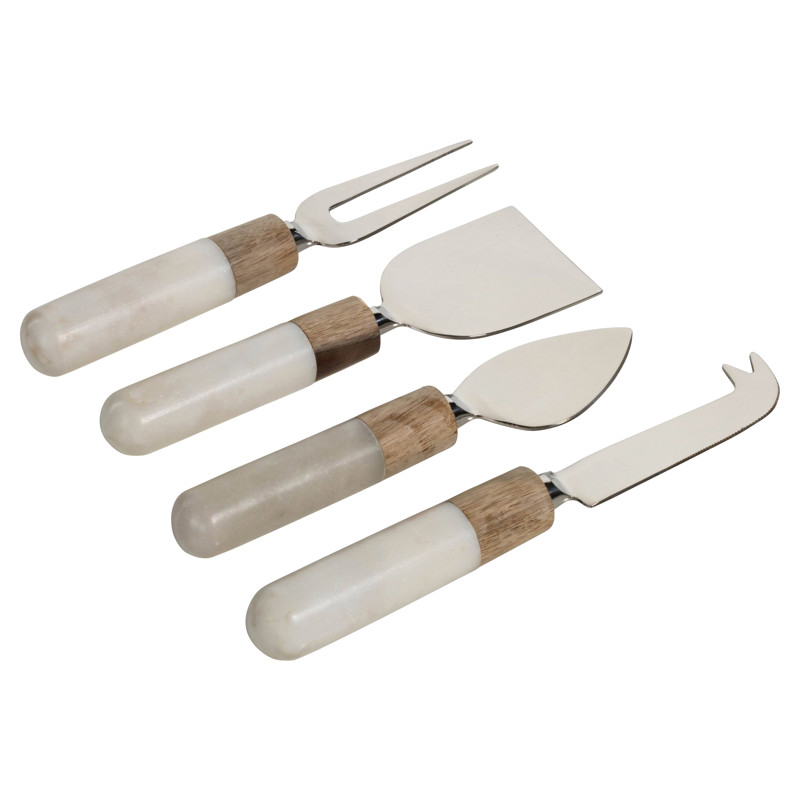 Leigh Modern Classic White Marble & Wood Handle Cheese Tool Set, 4pcs