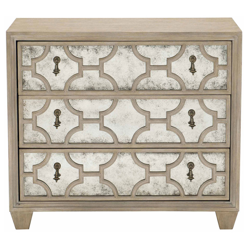 Sarabeth French Country Patterned Cast Antique Glass Brown Wood Nightstand