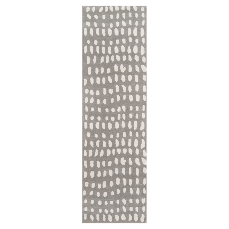 Ava Modern Classic Grey White Wool Boho Dot Patterned Rug - 2'3"x8'