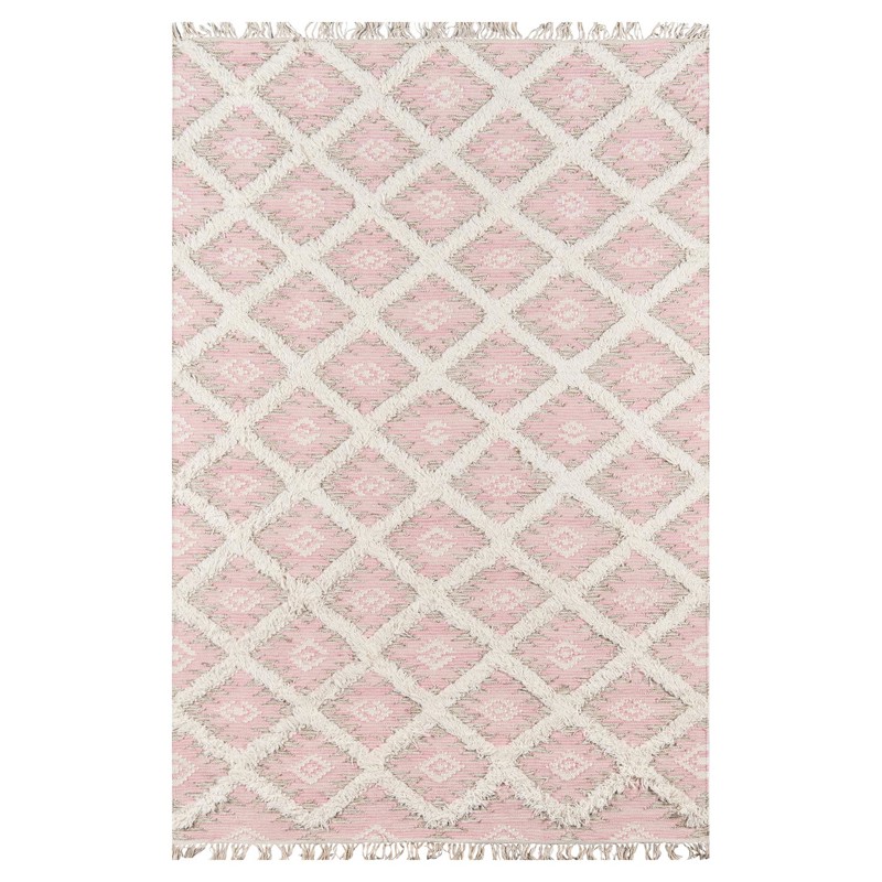 Ella Modern Classic Pink Wool White Diamond Patterned Rug - 2'x3'