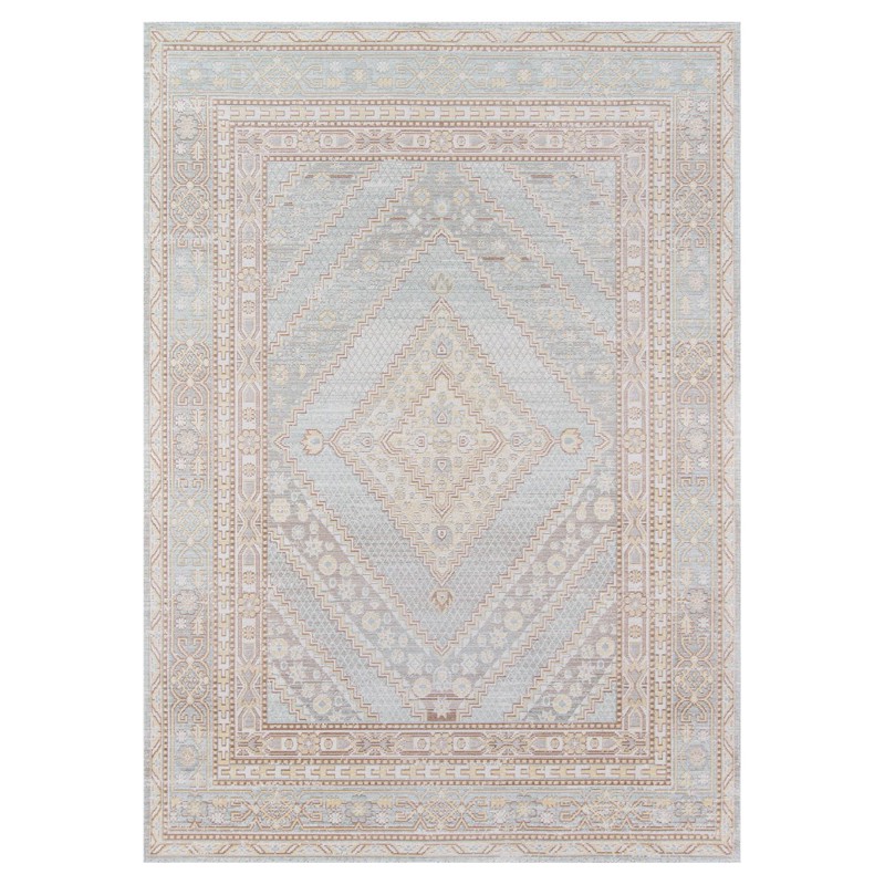Esme Modern Pastel Blue Beige Diamond Medallion Patterned Rug - 4'x6'