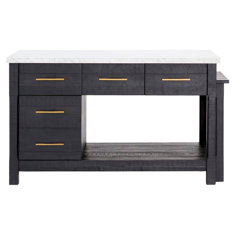 Koreen Modern 5 Drawer White Marble Top Extendable Kitchen Island Table - 60"W